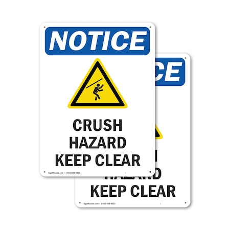 Signmission Crush Hazard Keep Clear OSHA Notice Sign, Plastic, 10in W x 14in L, 2PK OS-2PACK-NS-P-1014-V-10848